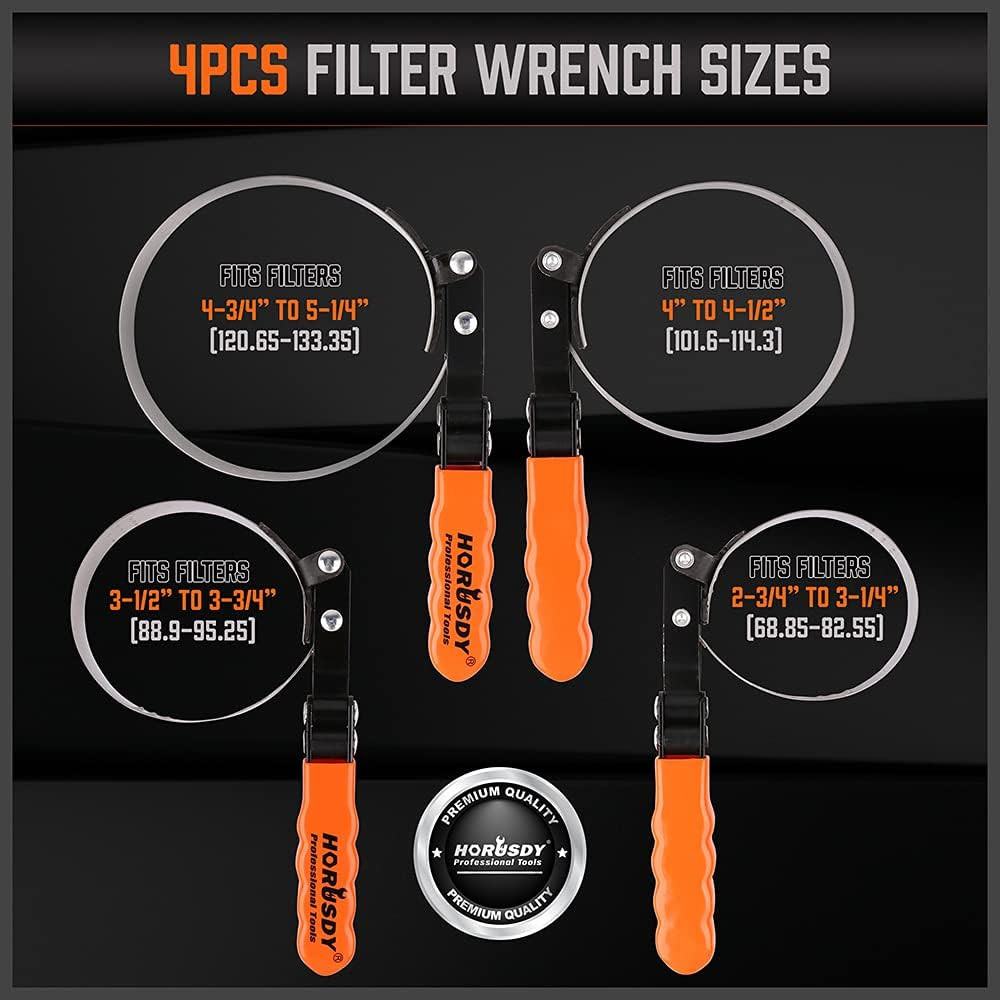 HORUSDY 5-Piece Standard Oil Filter Swivel Wrench Set 2-3/4 – 5-1/4(68.85-133.35