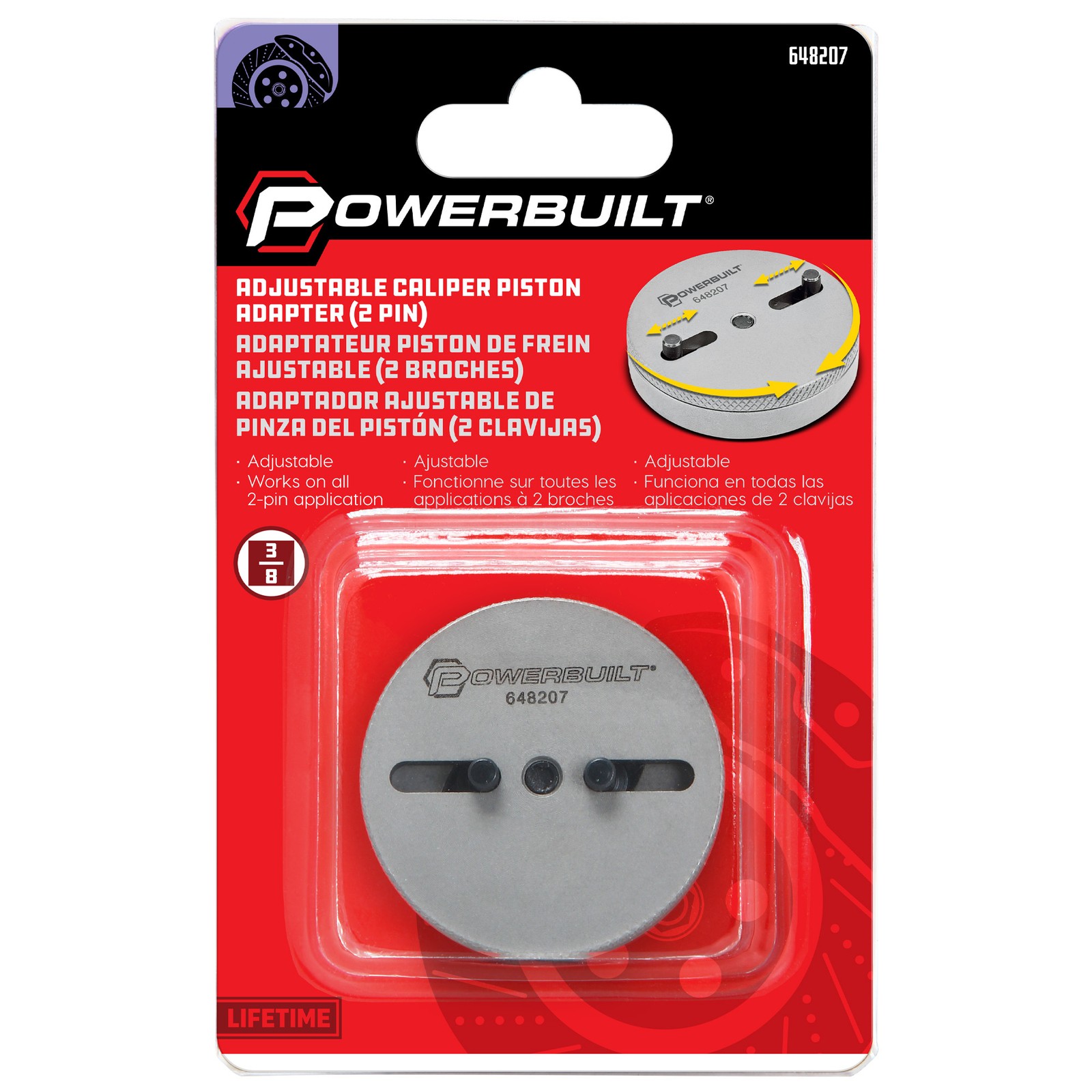 Powerbuilt Universal 2 Pin Adjustable Disc Brake Pad Caliper Piston Tool