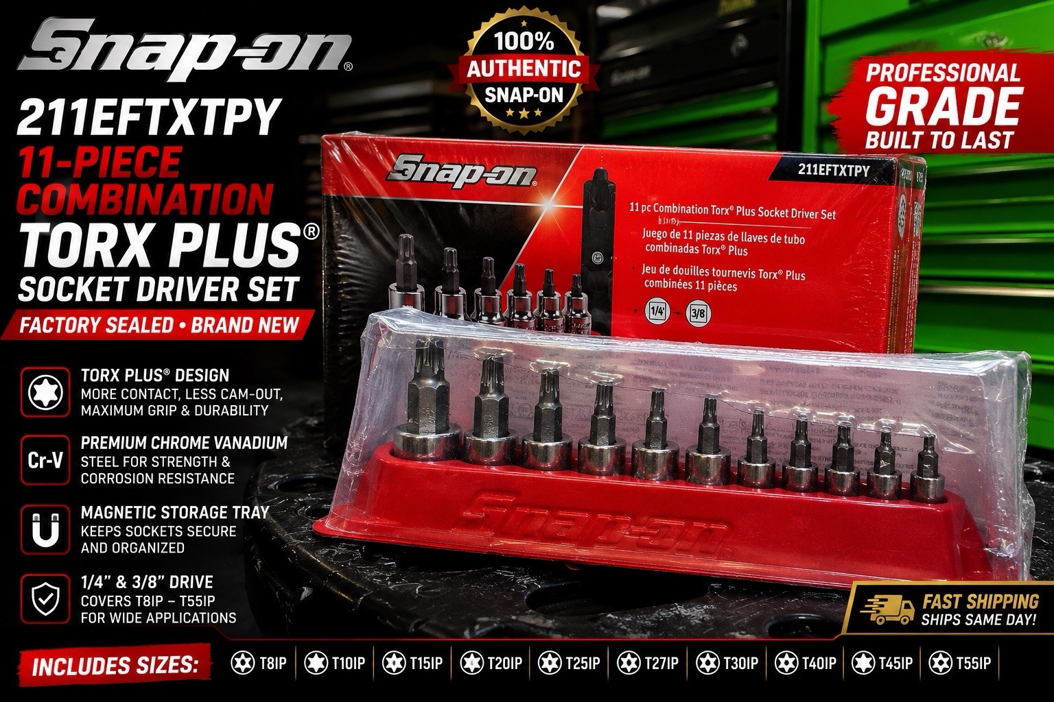 SNAP ON TOOLS USA 11pc Mix Drive Torx Plus Bit Socket Set 211EFTXTPY NEW