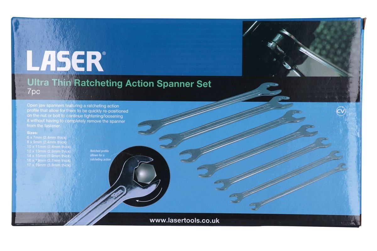 Laser 8521 Ultra Thin Ratcheting Action Spanner Set 7pc