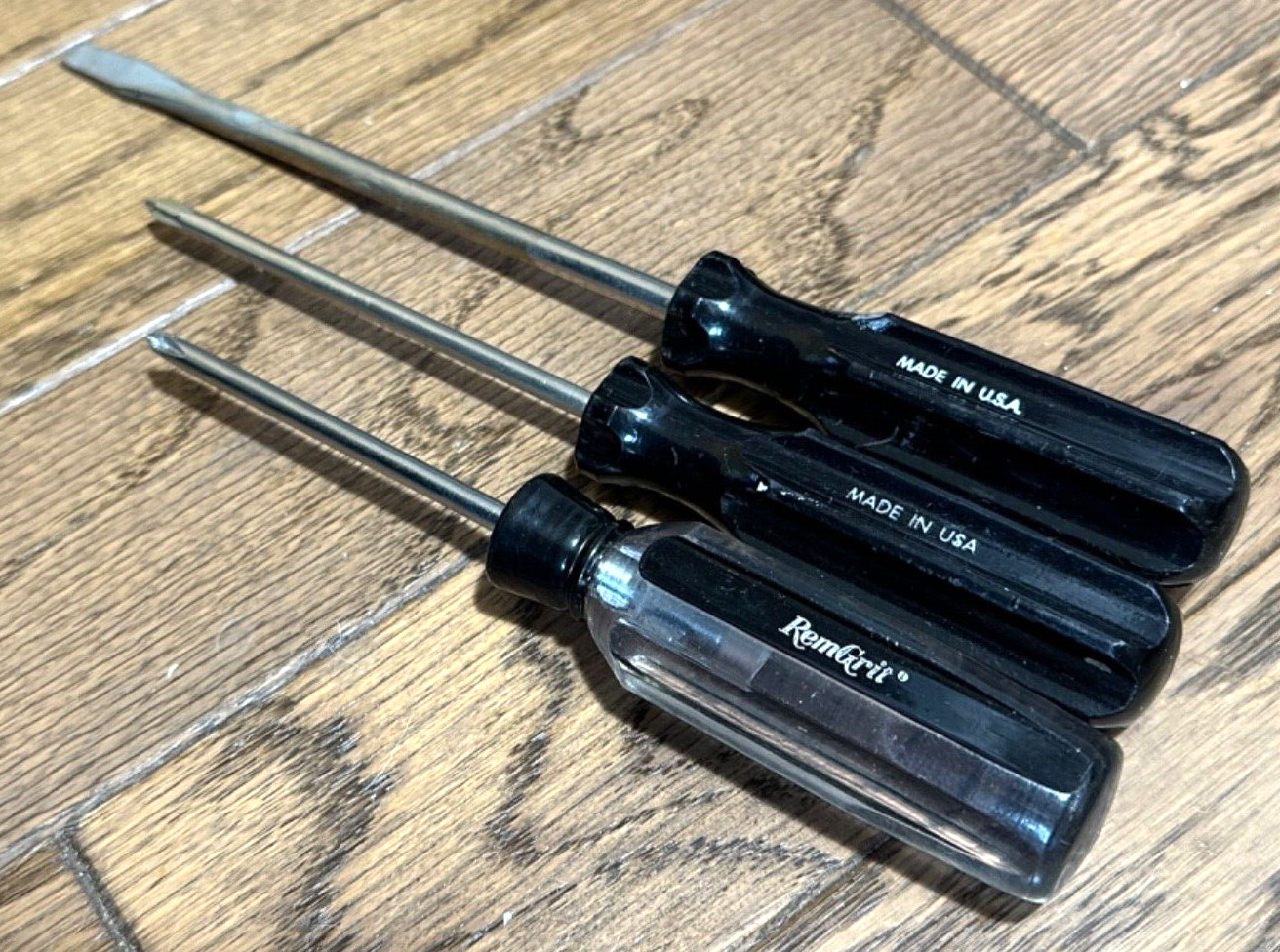 🇺🇸 RemGrit Tools Screwdriver Set Black Flat Blade Slotted Phillips Lot 3pc USA