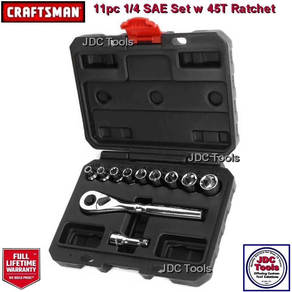 CRAFTSMAN TOOLS 11 pc 1/4 Drive SAE Ratchet Socket Set w Case
