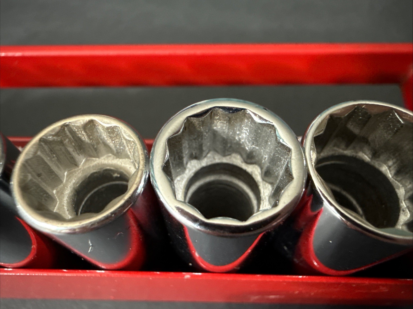 NOS VINTAGE WRIGHT TOOL 1/4” SAE DEEP 10pc SOCKET SET W/ RED RAIL 3/16” – 9/16”