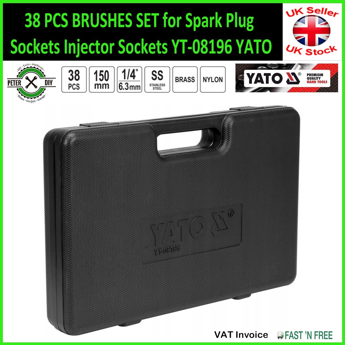 38 PCS BRUSHES SET for Spark Plug Sockets Injector Sockets YT-08196 YATO