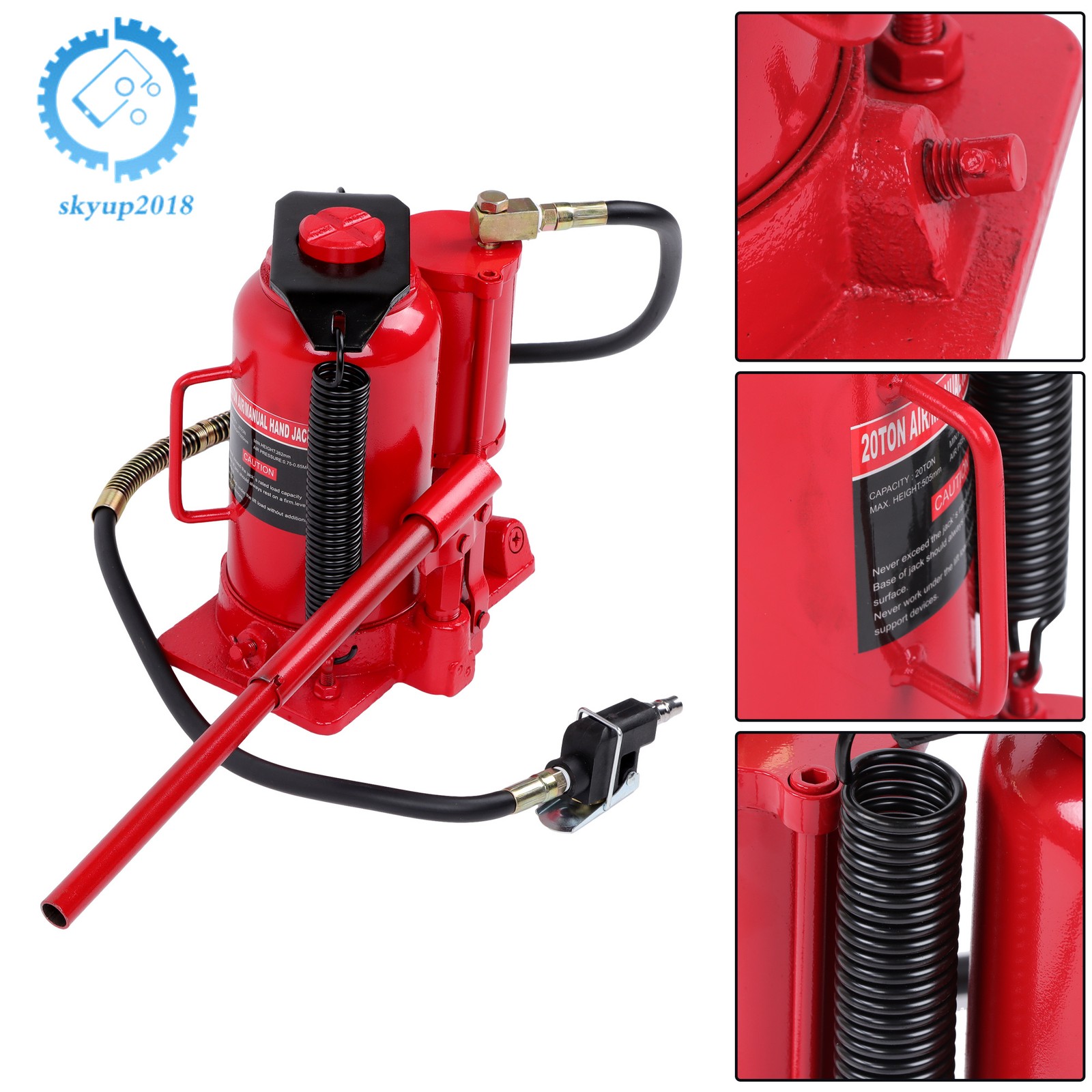 Pneumatic Air Hydraulic Bottle Jack with Manual Hand Pump, 20 Ton