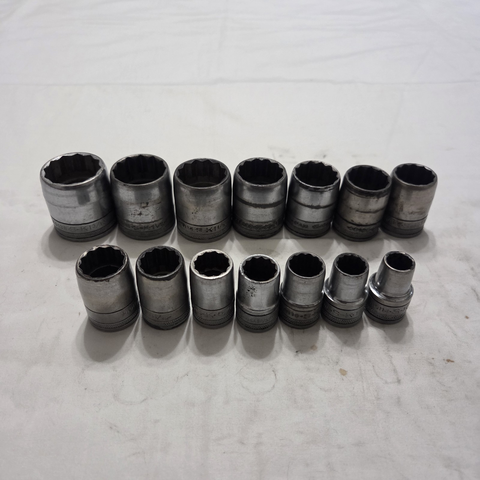 Vintage SK Tools 14pc 7/16″ – 1-3/16″ 12pt SAE Socket Set 1/2″ Drive Made In USA