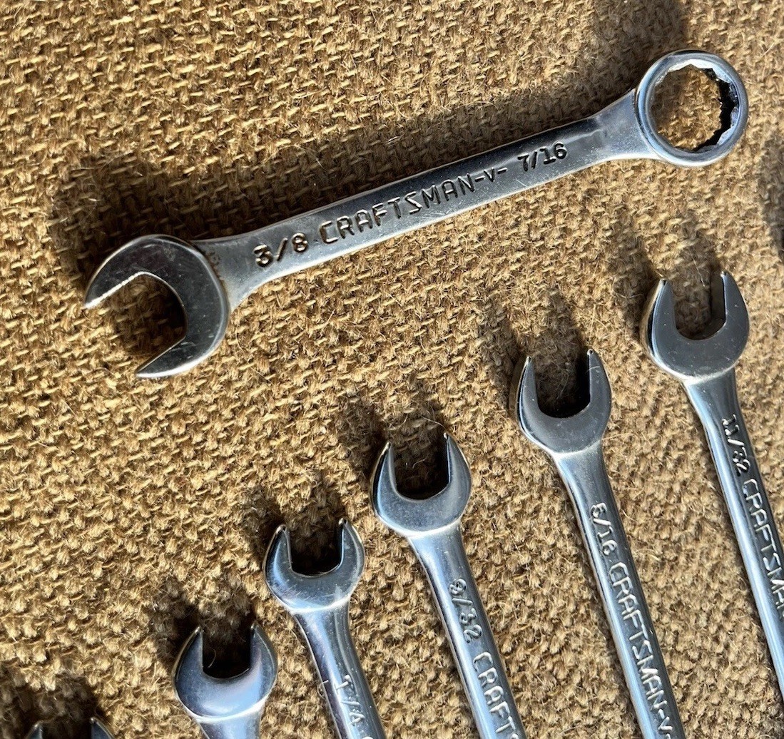 Vtg 8pc Craftsman 4306 SAE Open End Ignition Wrench Set USA +Extra 3/8 Combo -v-