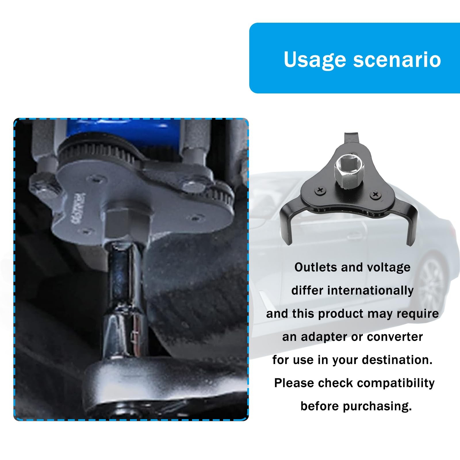 1 PC 1/2 Drive Adjustable Oil Filter Wrench, Three-claw, Metal, Heavy Duty