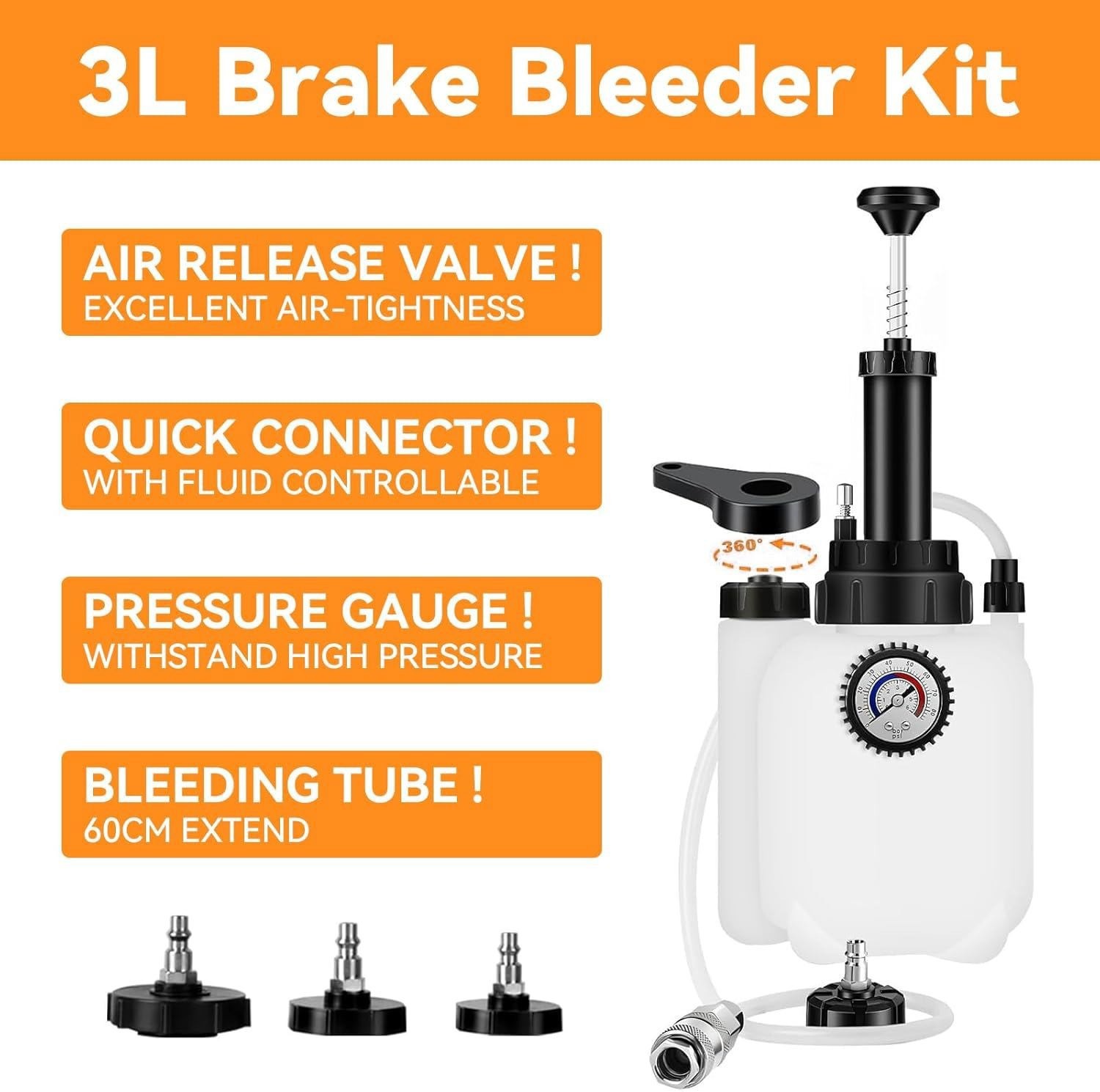 3L+1L Car Brake Bleeder Clutch Bleeding System Fluid Bleeder Tool Set Kit