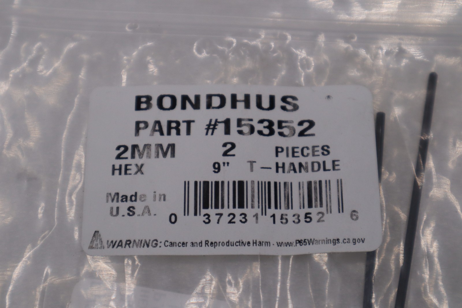 LOT OF 2 – Bondhus 15352 Corp. 2mm Hex T-handle 9″ Length STOCK H1154A