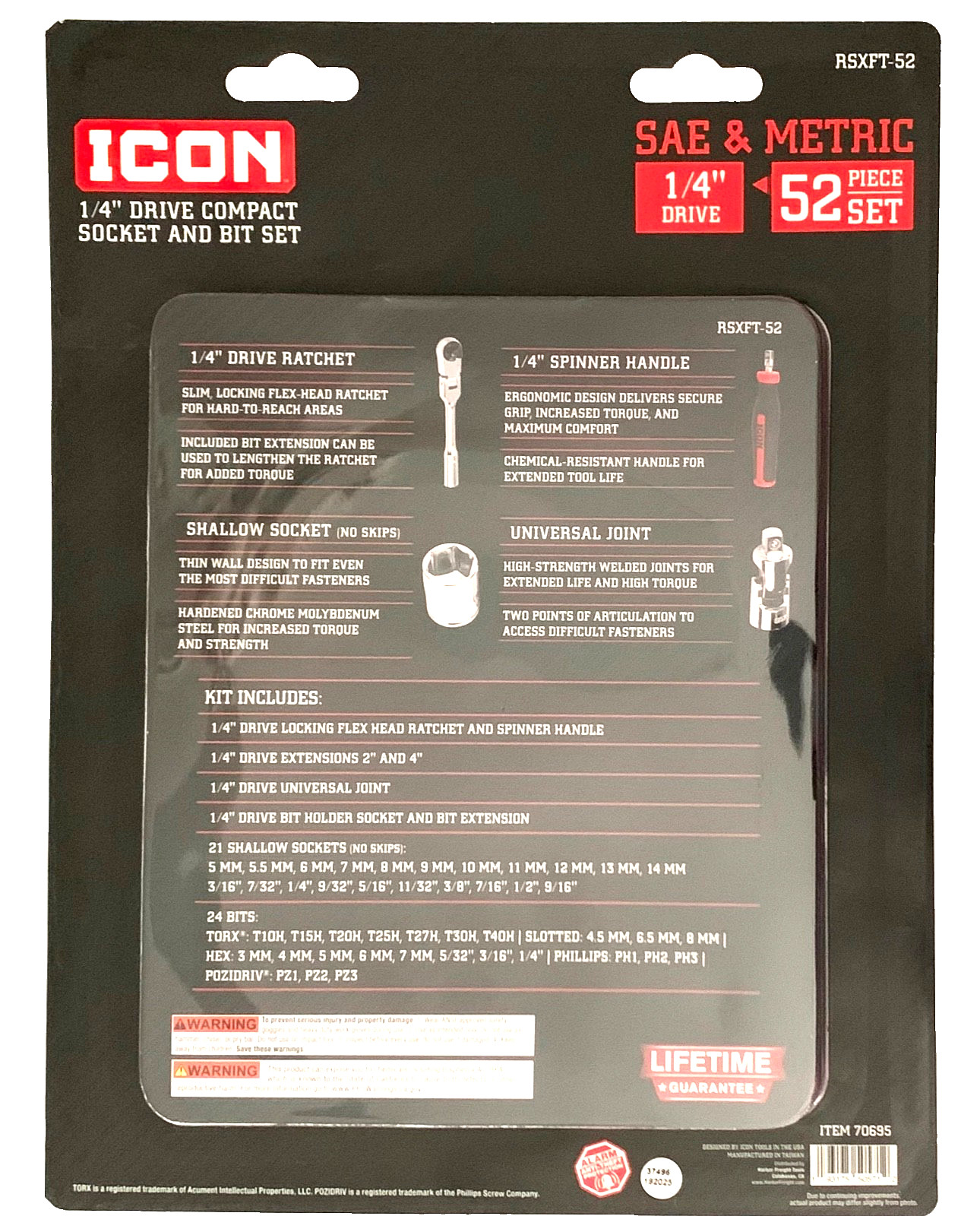 ICON (RSXFT-52) 1/4 in. Drive Compact Socket & Bit Set, 52-PCS, New (FREE SHIPP)