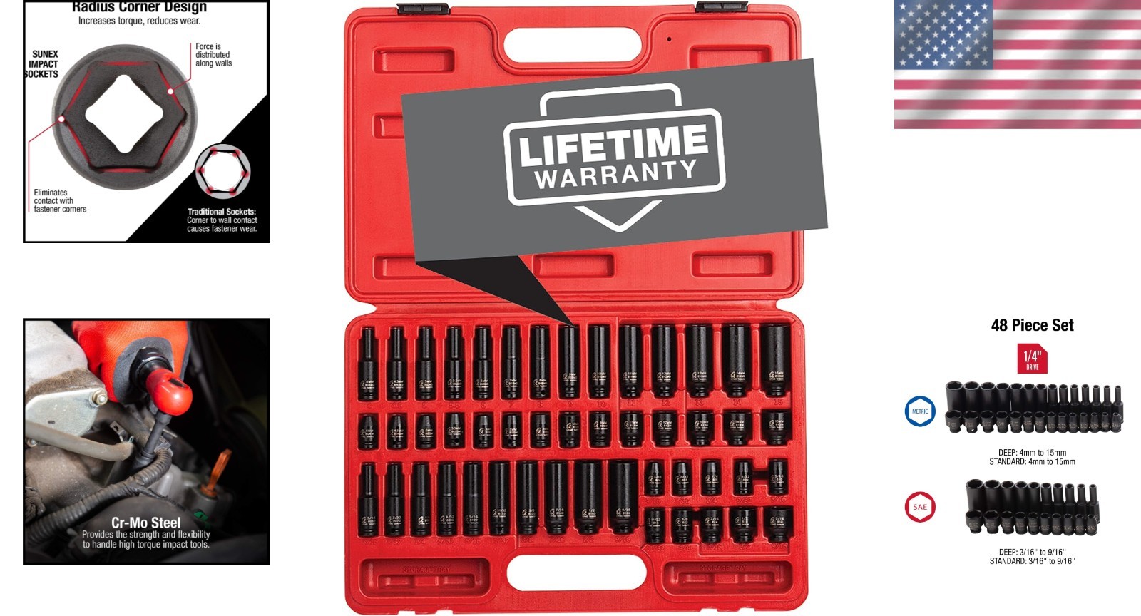 48-Piece Cr-Mo Alloy Steel Socket Set, SAE/Metric