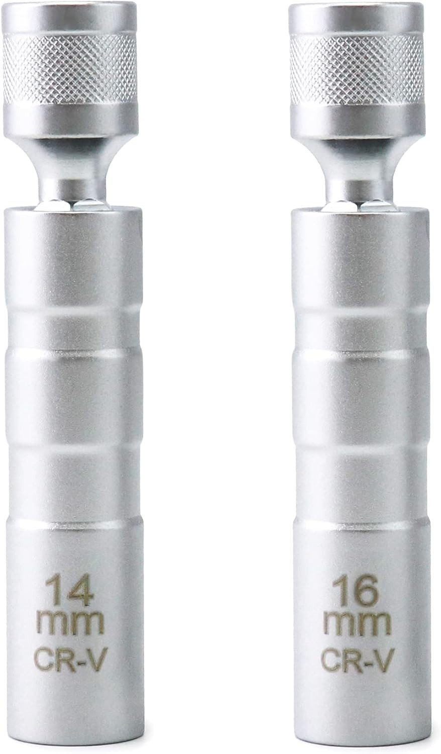 14mm & 16mm Thin Wall Magnetic Swivel Spark Plug Socket,3/8″ Driver 12-Point