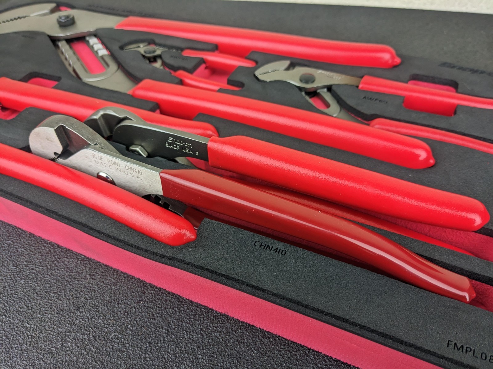 #bp054 Snap-on Tools USA NEW RED Adjustable Joint Pliers Foam Set PLAJ600FR