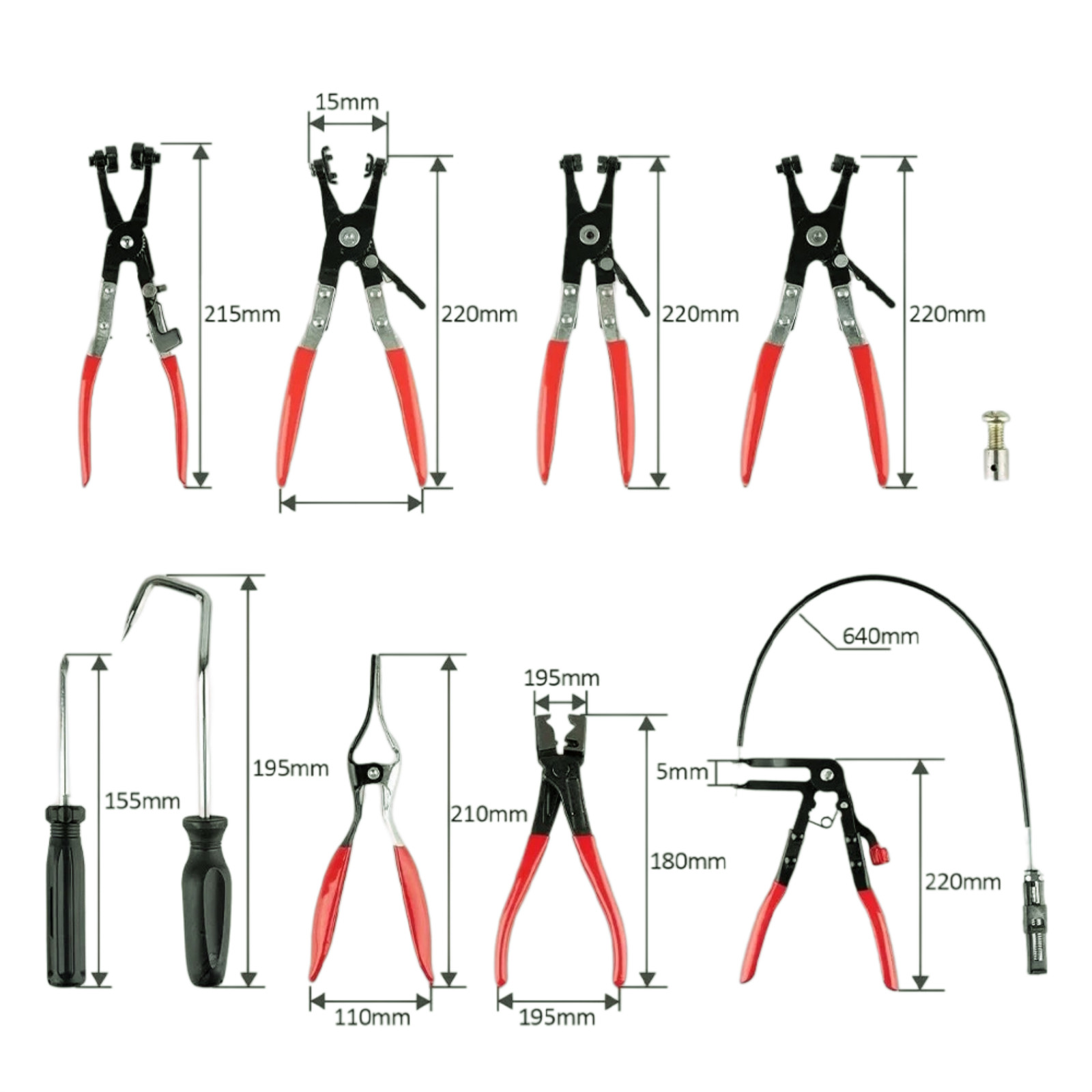 Hose Clamp Clip Remover Pliers Wire Long Reach Kit Fuel Oil Water Hose Tool 10Pc
