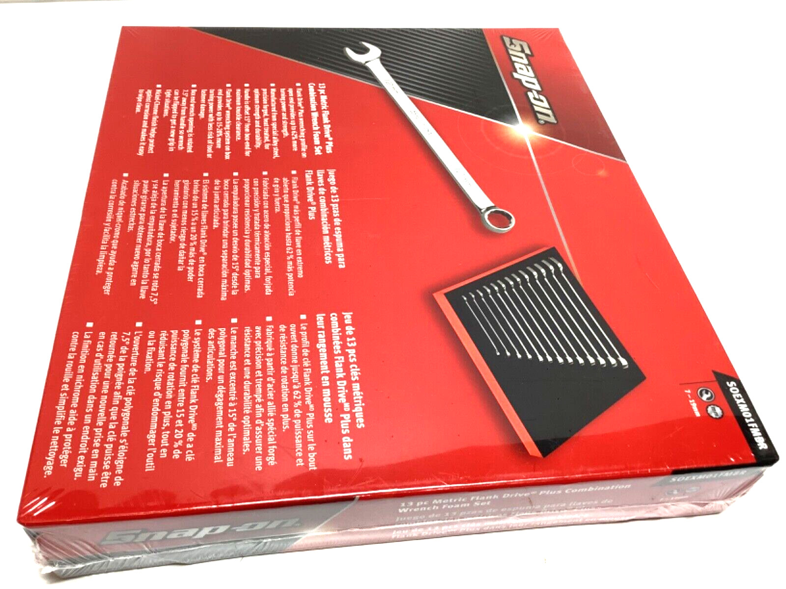 New Snap-on™ SOEXM01FMBR 13Pc Metric Combination Wrench Set Red Foam 7-19mm