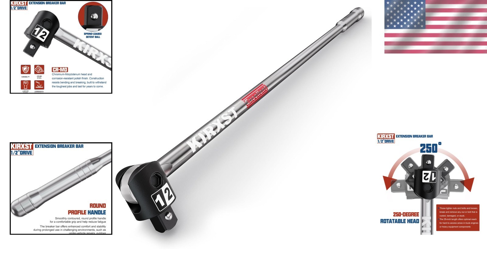 25-Inch Heavy Duty Breaker Bar with 250° Rotatable Head for Mechanical Mastery