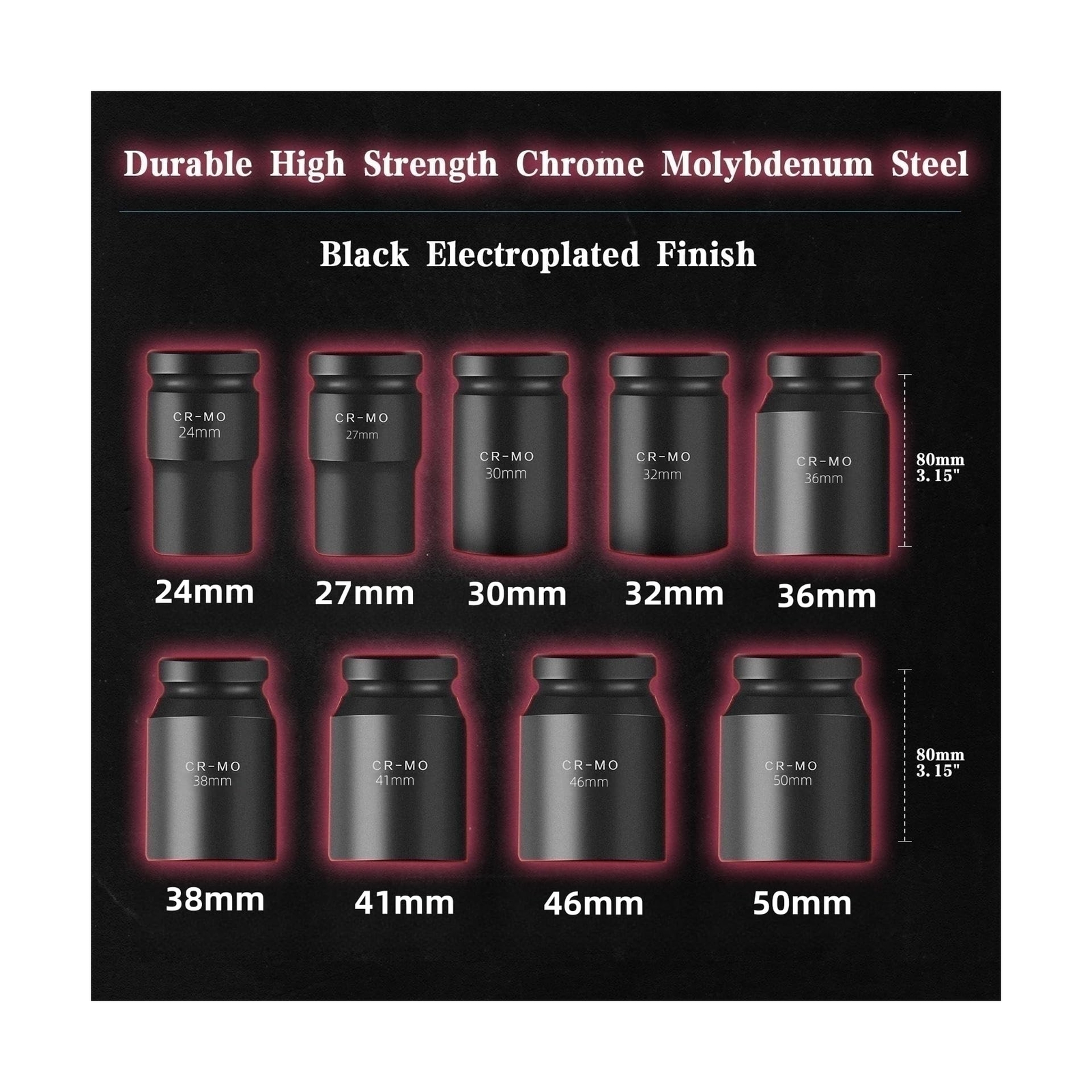 1″ Inch Drive Deep Impact Socket Set,9 Pieces,6-Point,Metric Sizes(24mm,27mm,…