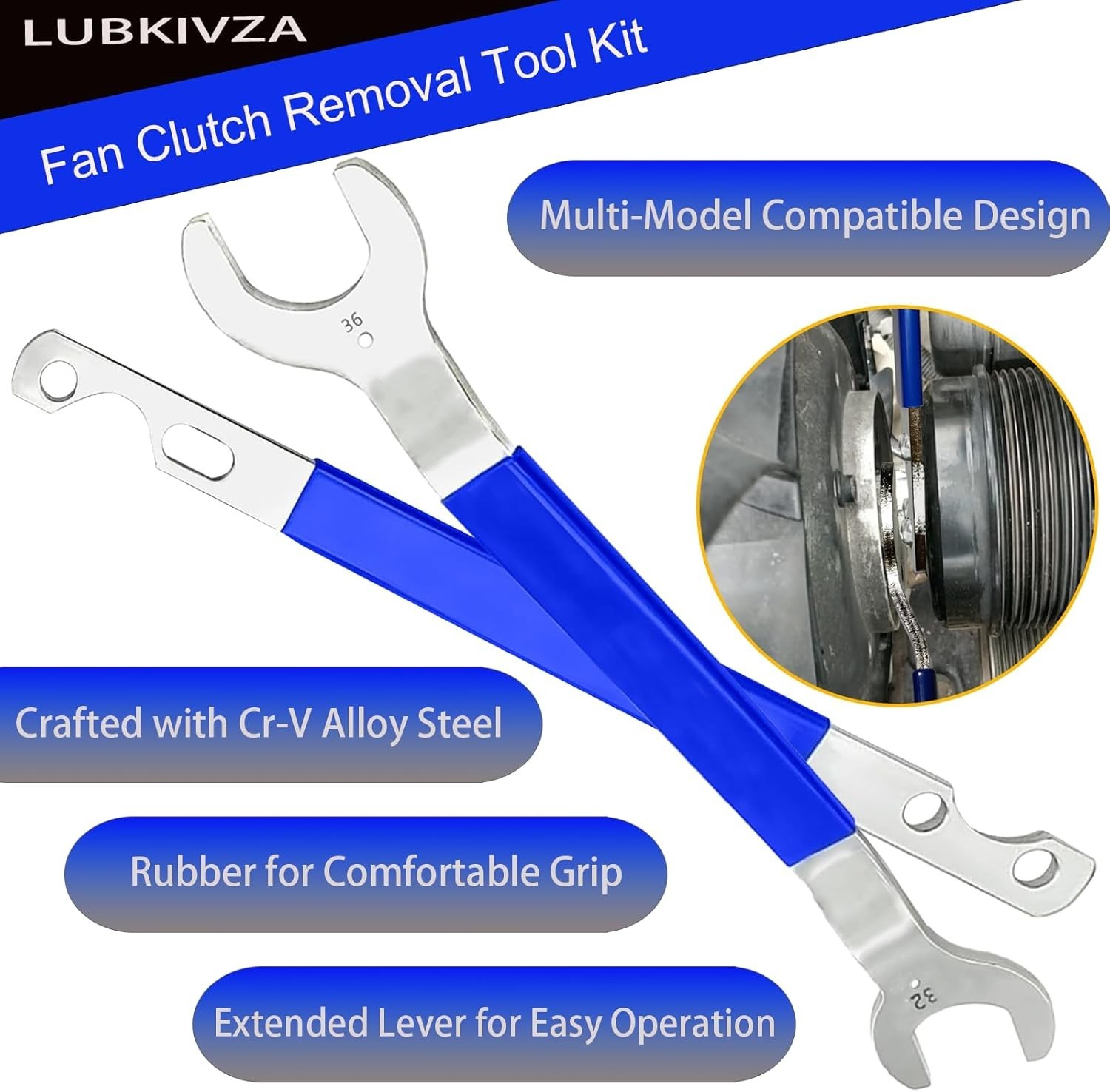 Universal Fan Clutch Removal Tool Kit – 32mm & 36mm Wrenches, Water Pump Pulley