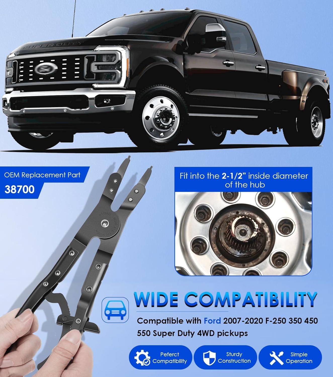 Spindle Snap Ring Pliers 38700 for Ford Super Duty Pickups 2-1/2″ inside hub dia