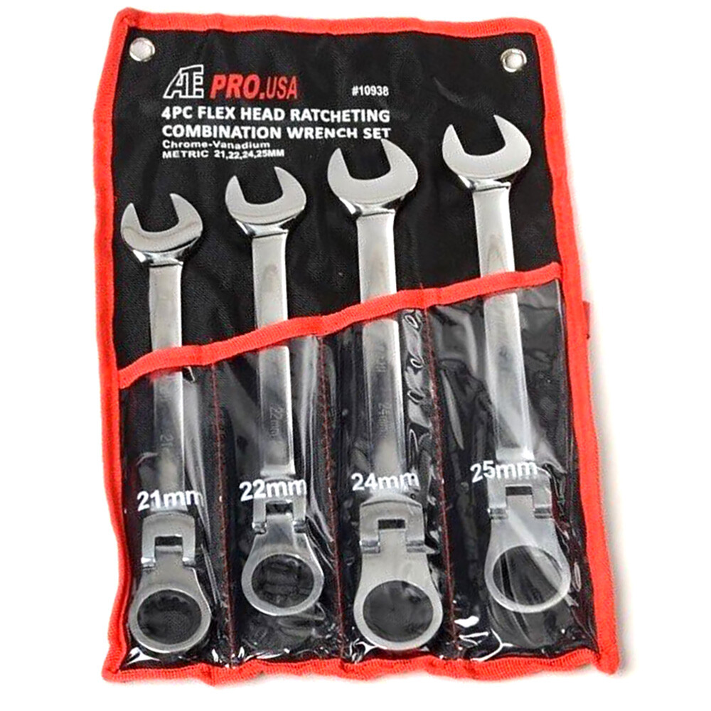 4Pcs Jumbo Flex Head Ratcheting Combination Wrench Set 12pt Metric 21 22 24 25mm