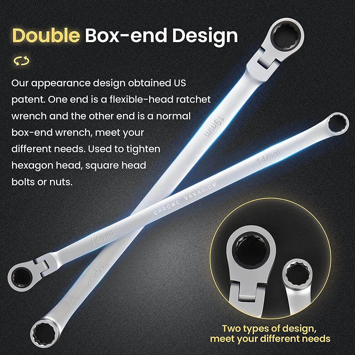 17PC Extra Long Flex-Head Ratcheting Wrench Set, Metric Double Box End w/ 8-22mm