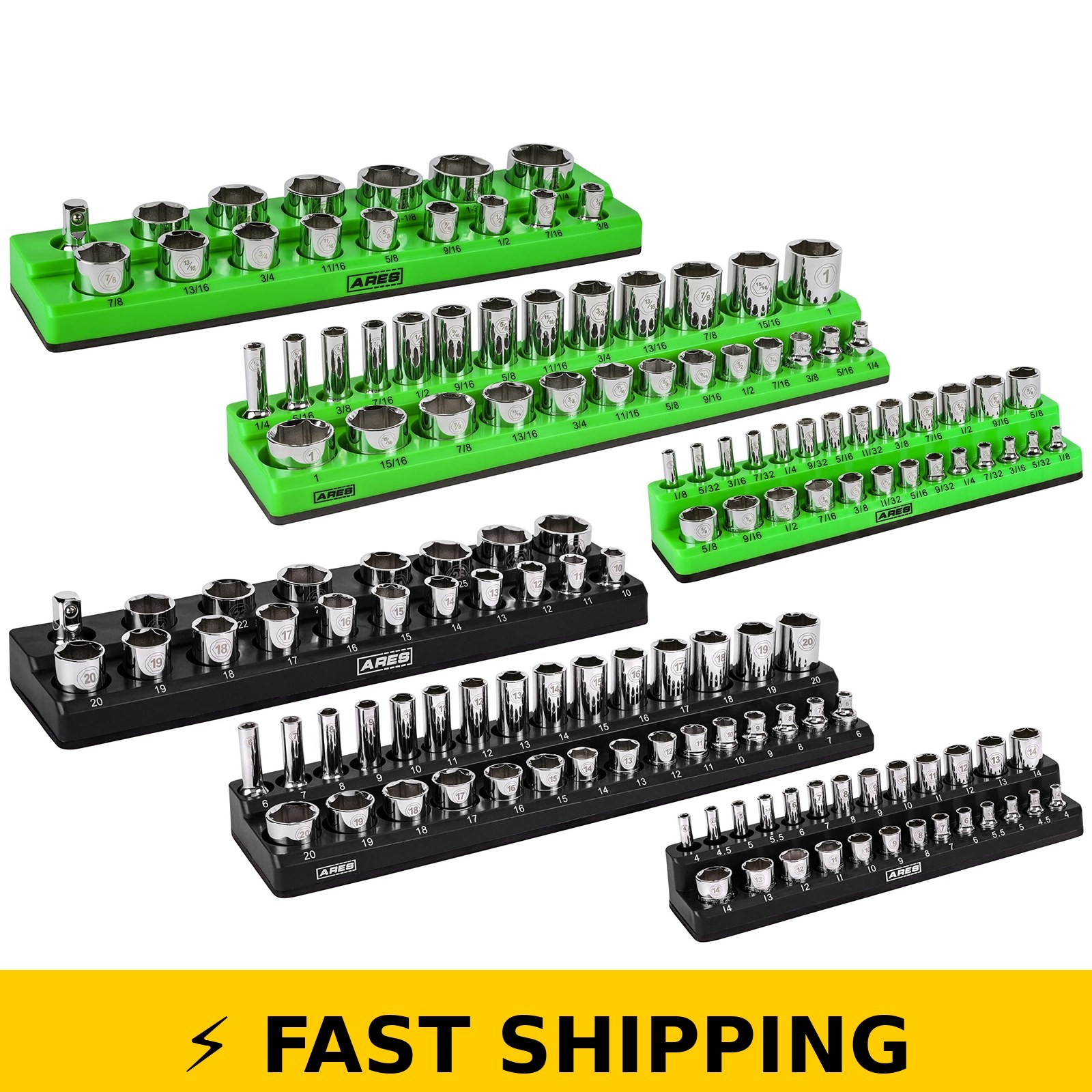 ARES 60160 Magnetic Socket Organizers Set – 1/4, 3/8, 1/2 in