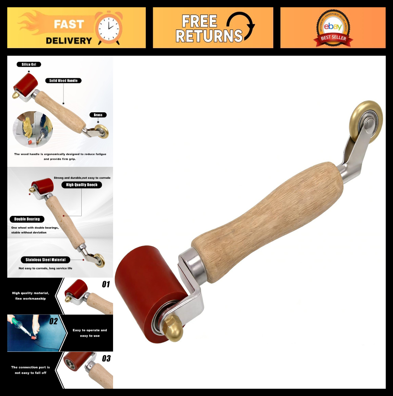 40mm Silicone Seam Roller & 6mm Brass Detail Roller Tool for PVC/TPO Roofing