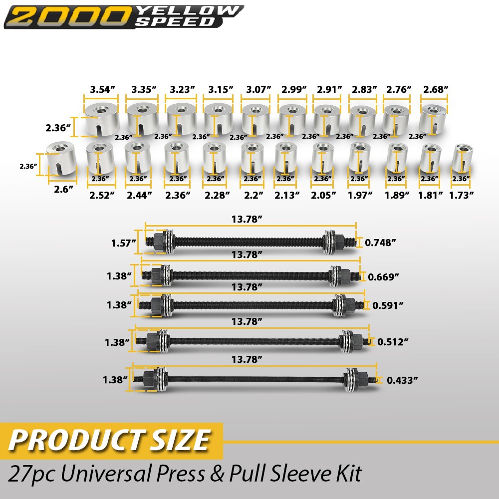 27 PCS Universal Press & Pull Sleeve Kit Bush Bearing Removal Insertion Tool Kit