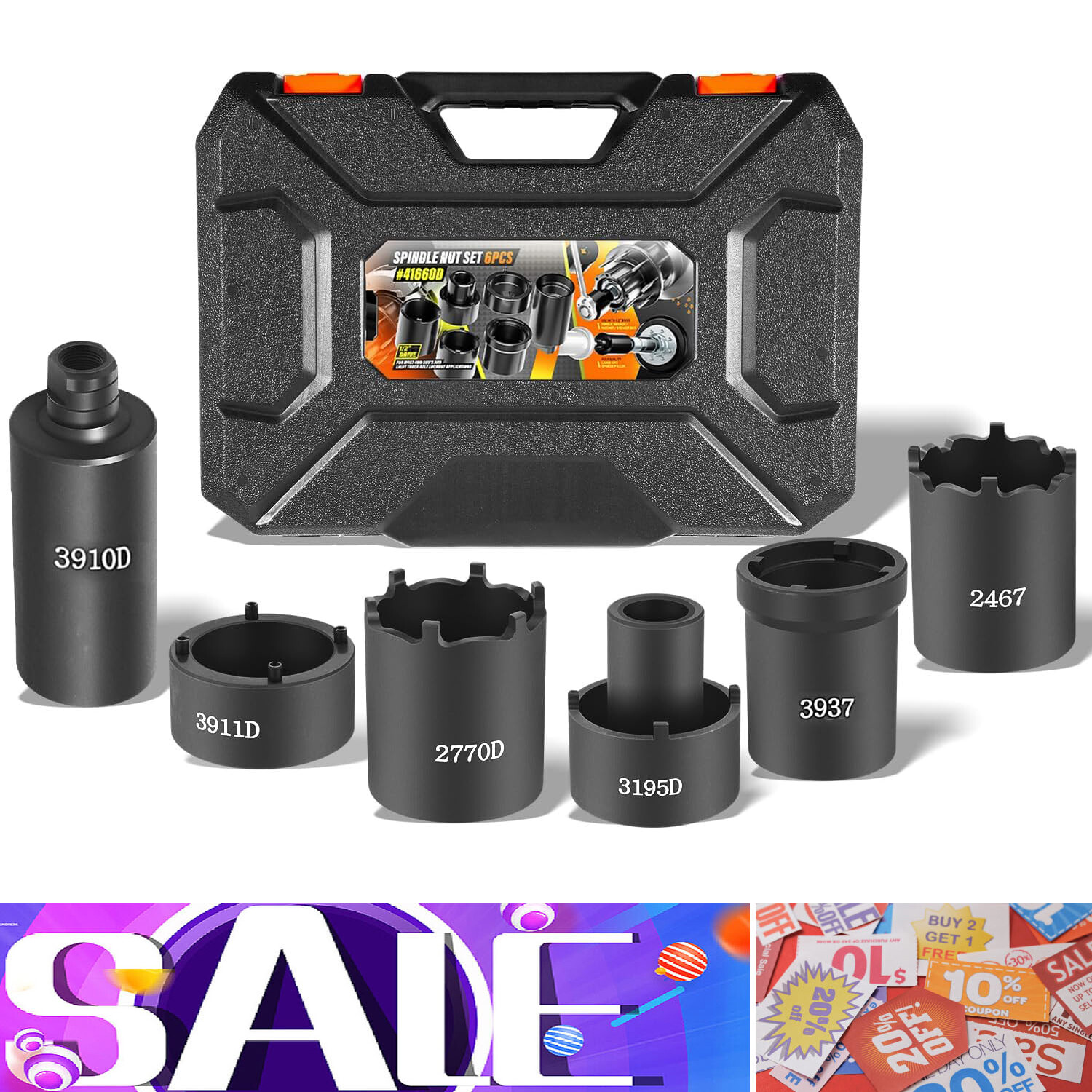 4543A 6Pc 4WD Spindle Nut Socket Set 41660D Nut Service Kit Puller 4-Lug Locknut
