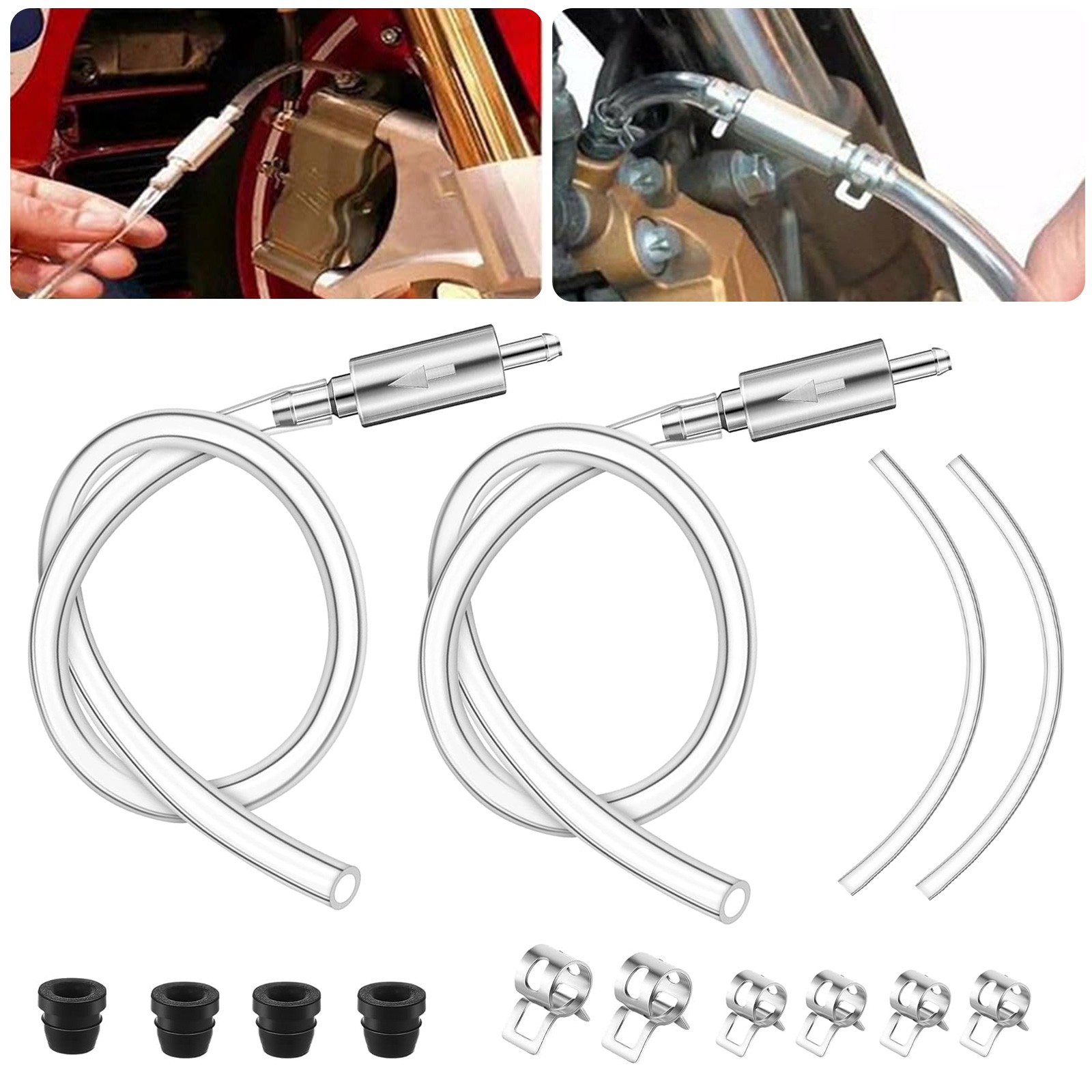 2PCS Brake Bleeder Hose One Way Check Valve Tube Bleeding Tool Kit For Motorcyle