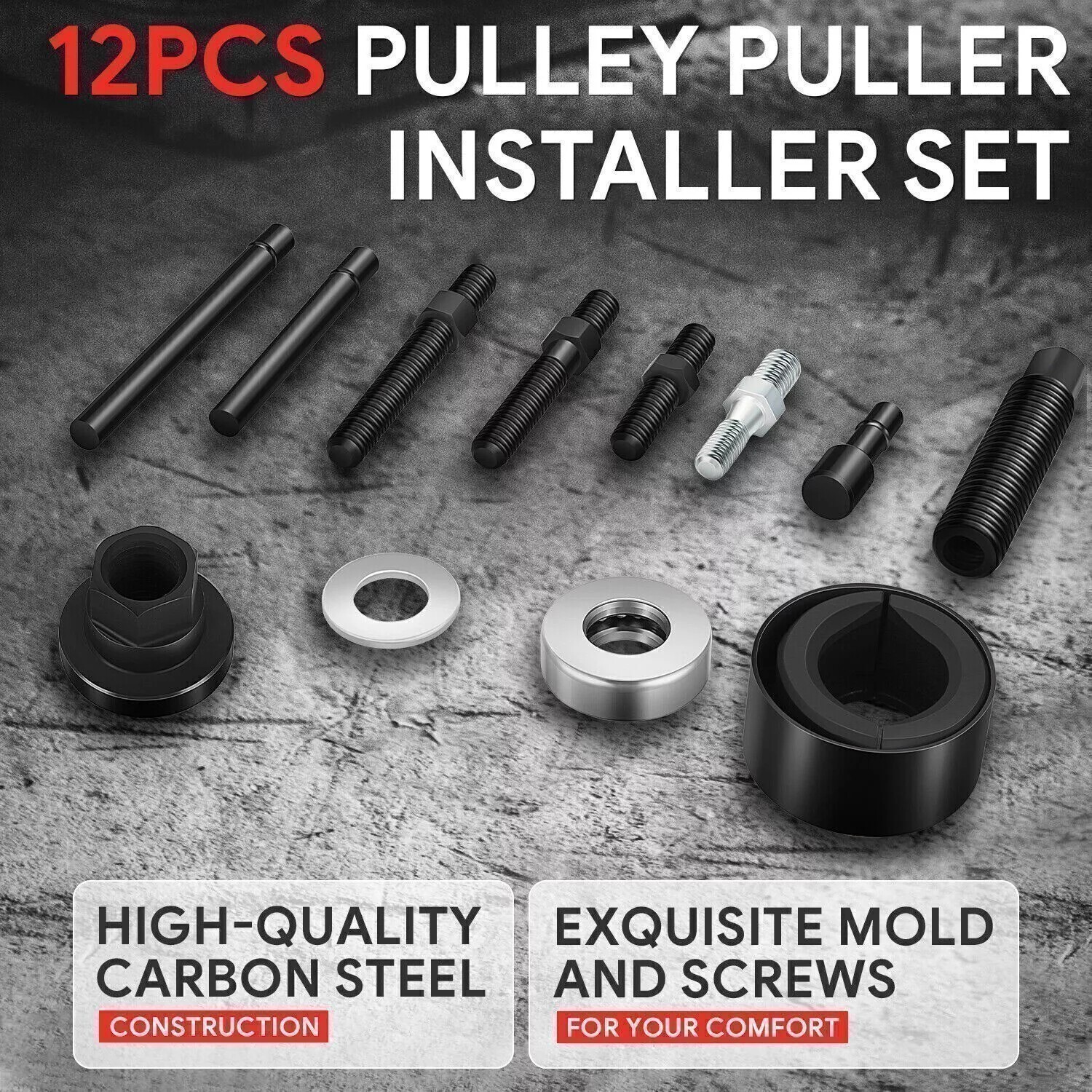 13pc Power Steering Pump Pulley Puller Remover & Alternator Installer Tool Kit