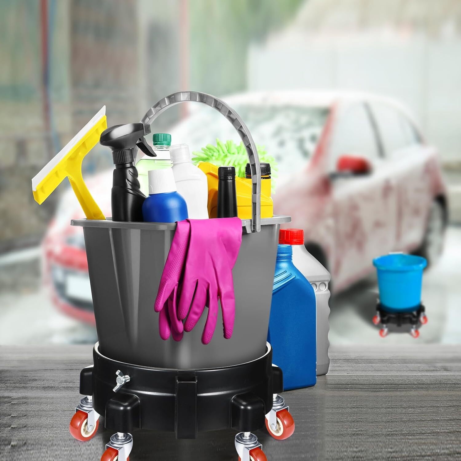 2 Pcs 5 Gallon Bucket Dolly with 5 Swivel Wheel Casters 11.42» Car Wash…