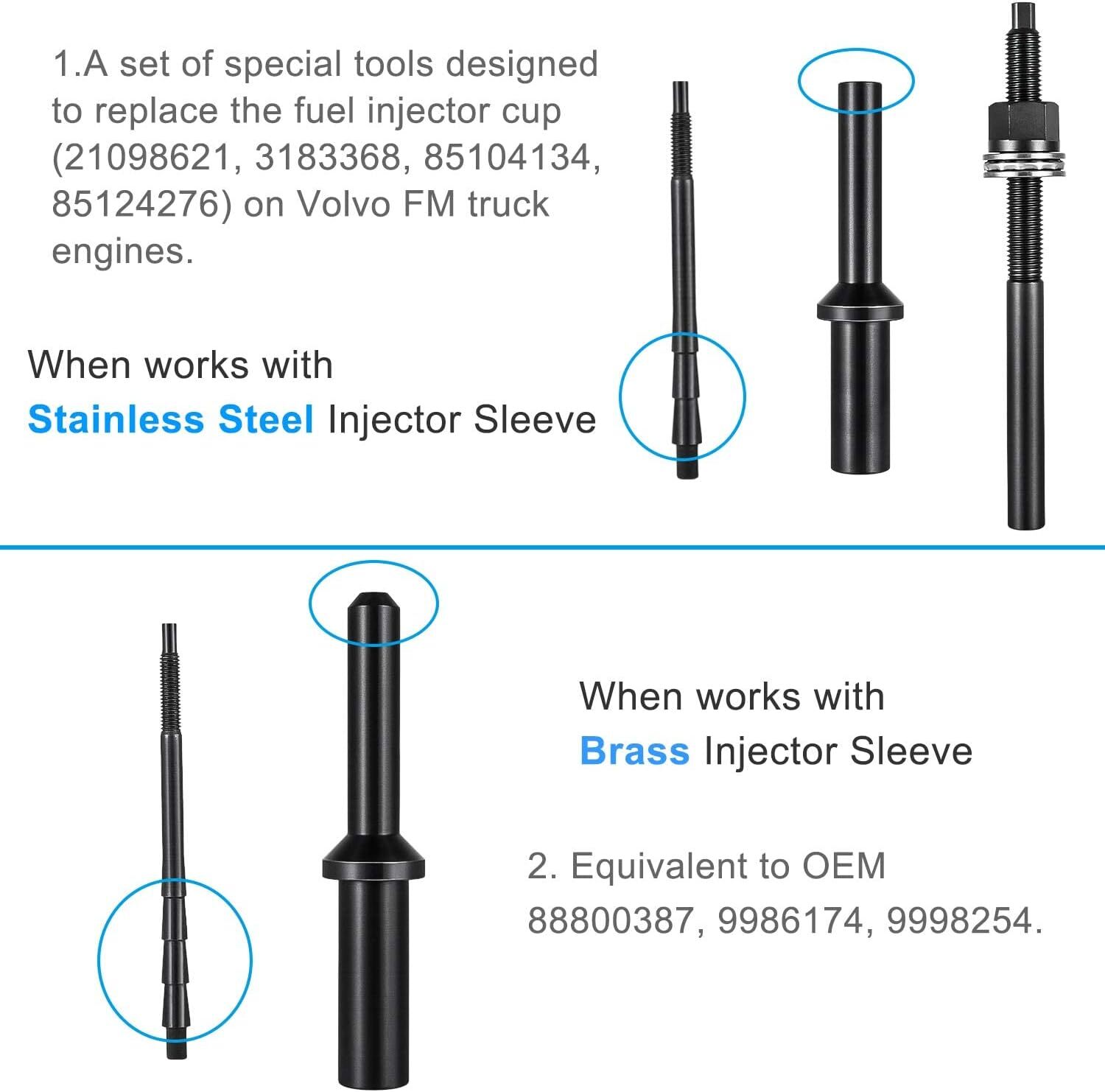 INJECTOR SLEEVE NOZZLE CUP TUBE REMOVAL & INSTALL TOOL FOR VOLVO D11 D12 D13 D16