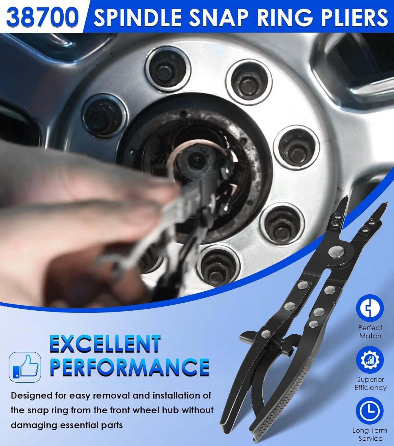 Spindle Snap Ring Pliers 38700 for Ford Super Duty Pickups 2-1/2″ inside hub dia