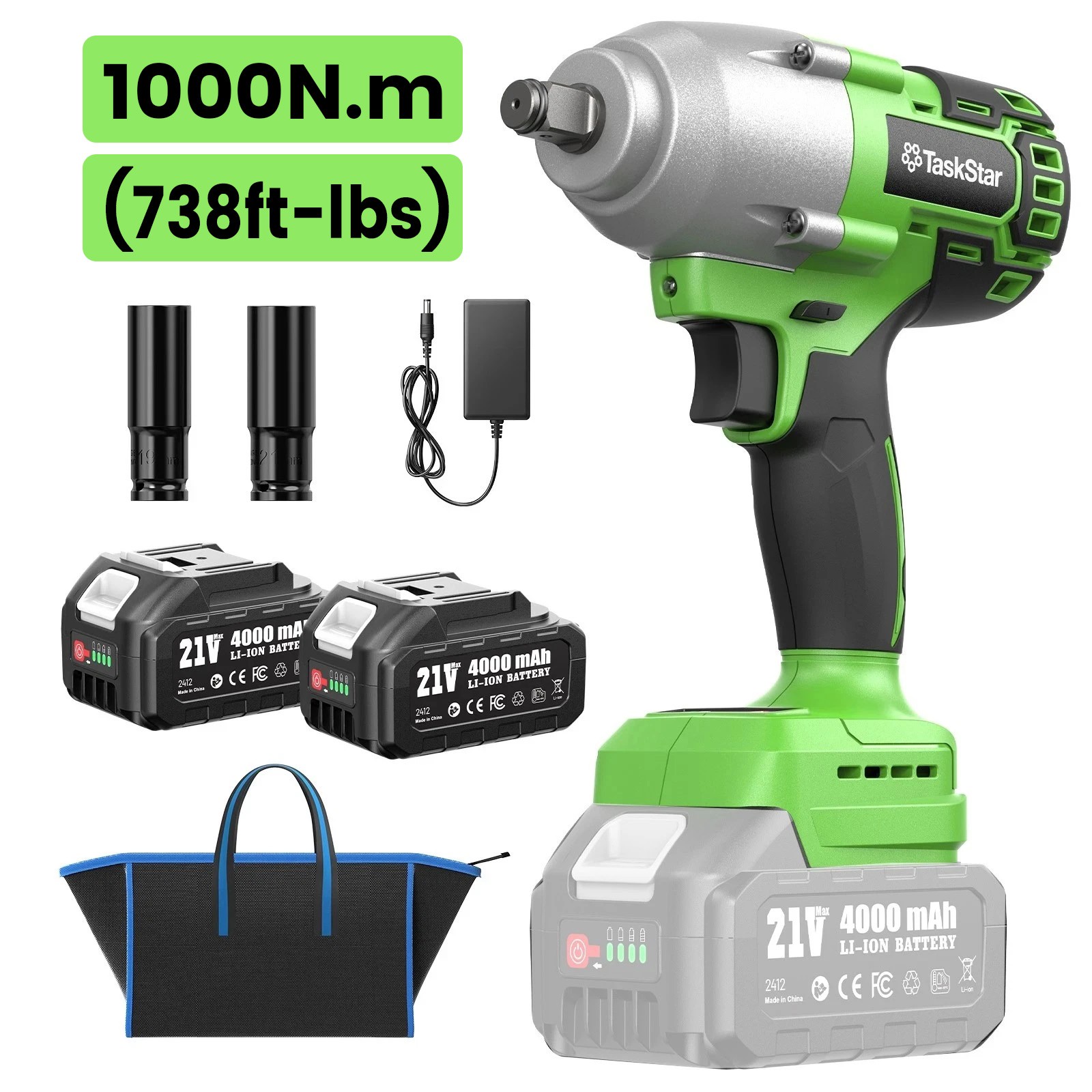 Cordless 3/8″ Ratchet Wrench 70NM ,1/2″ Impact Wrench 1000Nm 738ft-lbs Combo kit