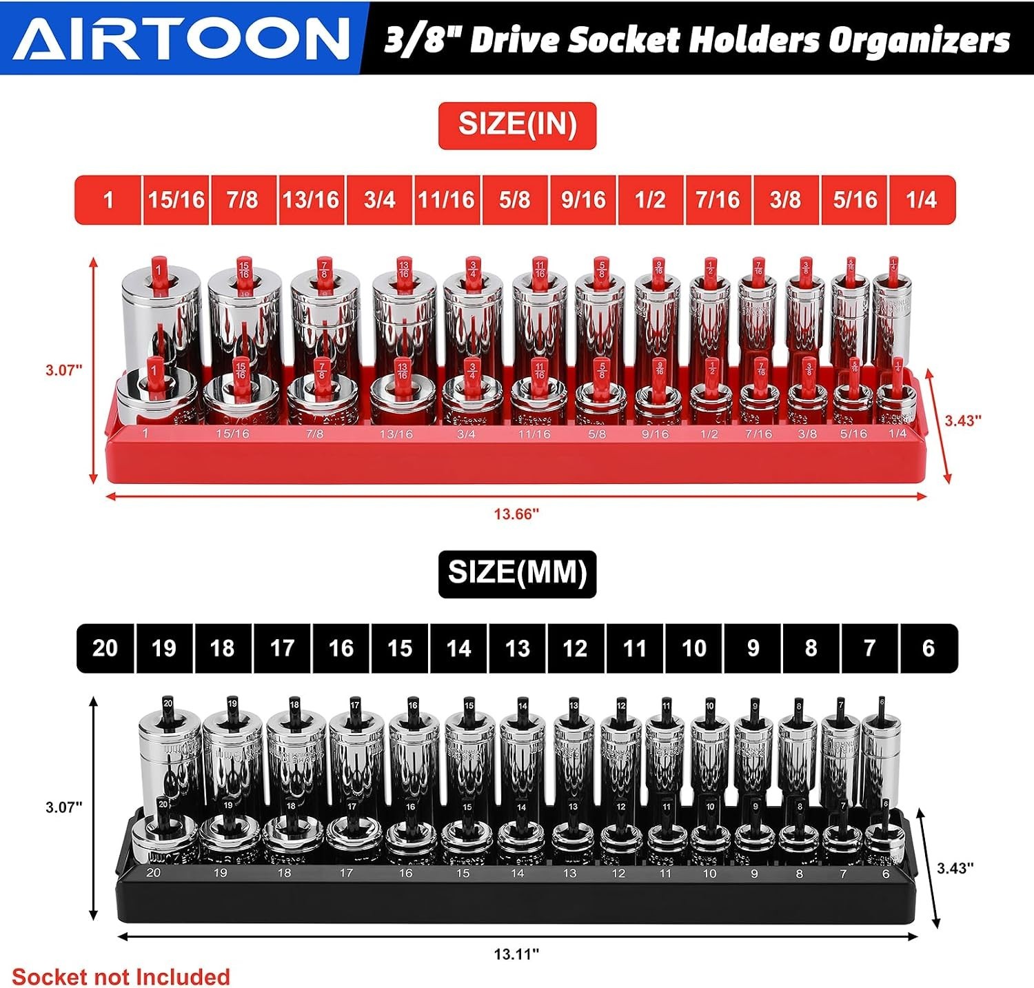 1/4-Inch & 3/8-Inch Drive Socket Organizer Trays, 4-Piece SAE and Metric Sock…