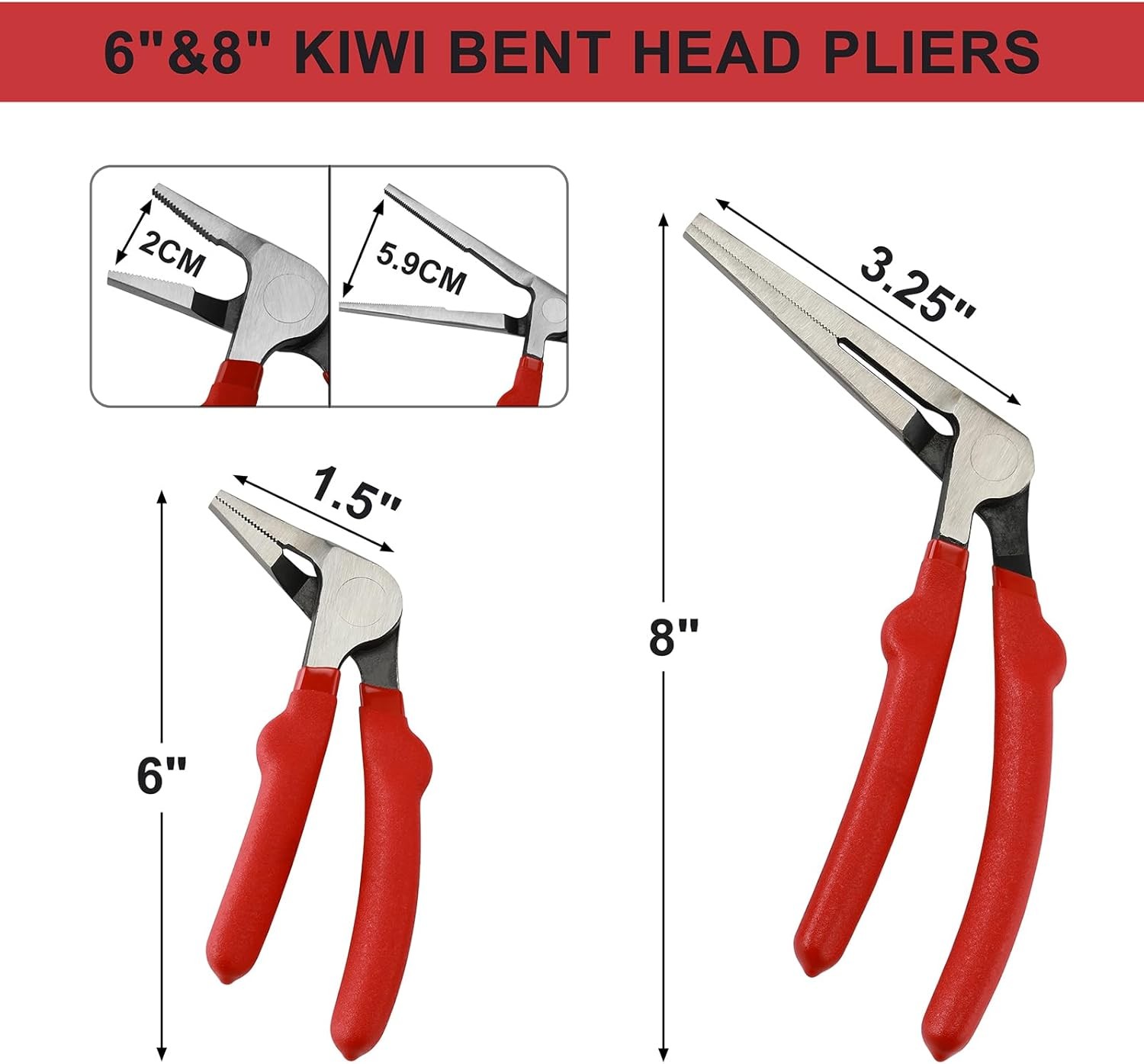 6″&8″ Kiwi Bent Head Needle-Nose Pliers, Angled Head Long Nose Pliers