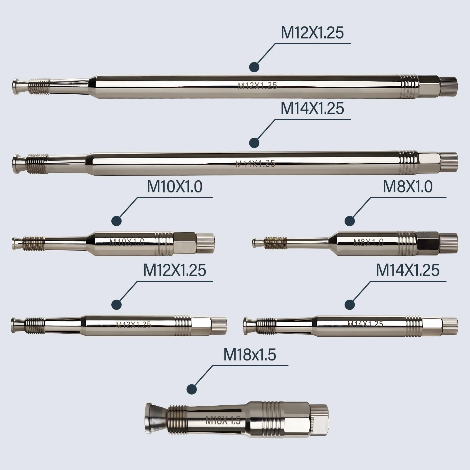 Thread Repair Tool Kit 7-Pack – M8 M10 M12 M14 M18 Spark Plug Chaser Set, No Hea