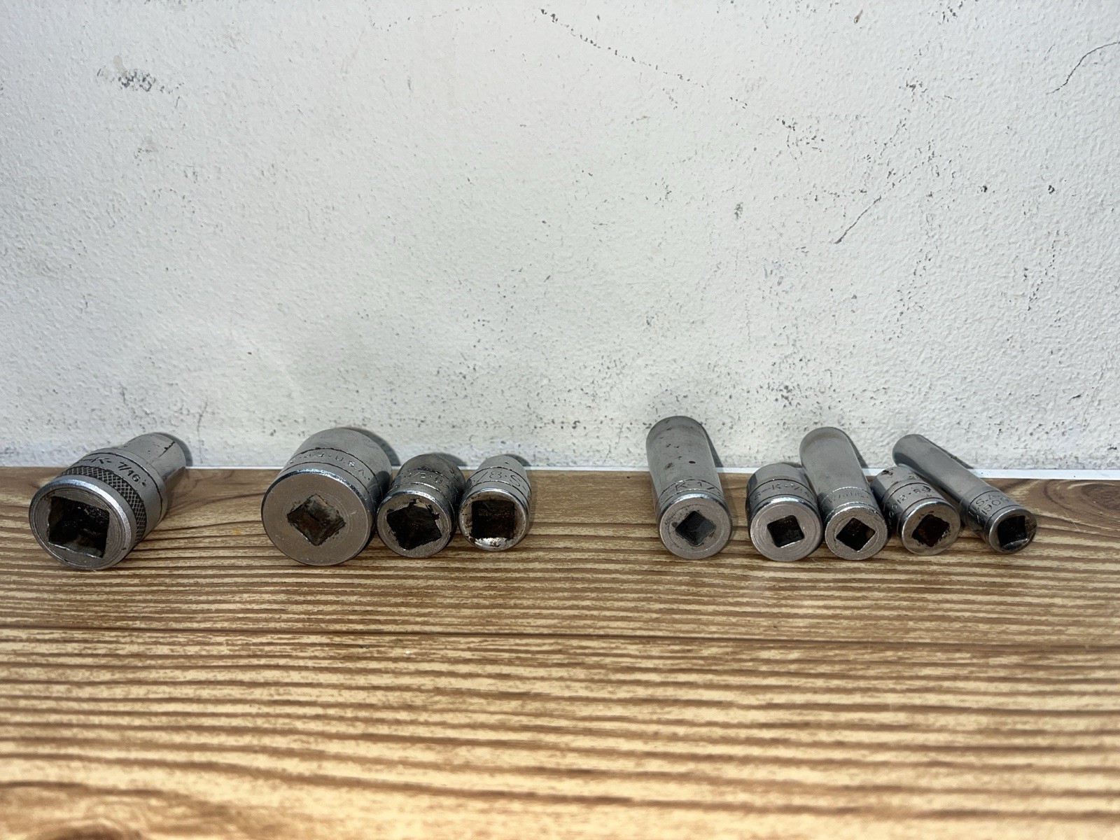 9 PC. VTG S-K Sockets Mixed Misc 1/4-3/8-1/2” DRIVE SOCKET Deep & Short U.S.A.