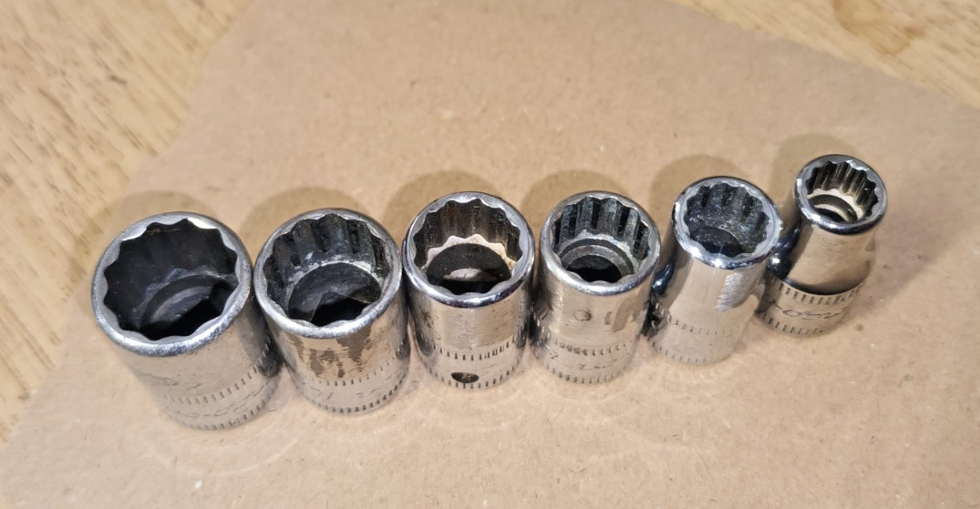 Ex MOD /| Set of 6 x Snap-on USA 1/4″ Drive 12 Point Sockets 6 7 8 9 10 11mm