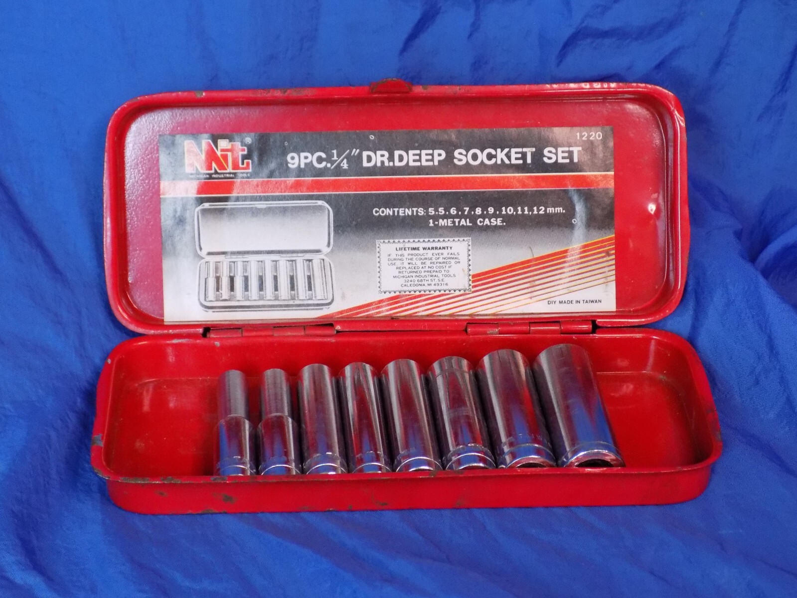 MiT 9pc 1/4 Drive Metric Deep Socket Set w/ Storage Case #1220 Taiwan Vintage