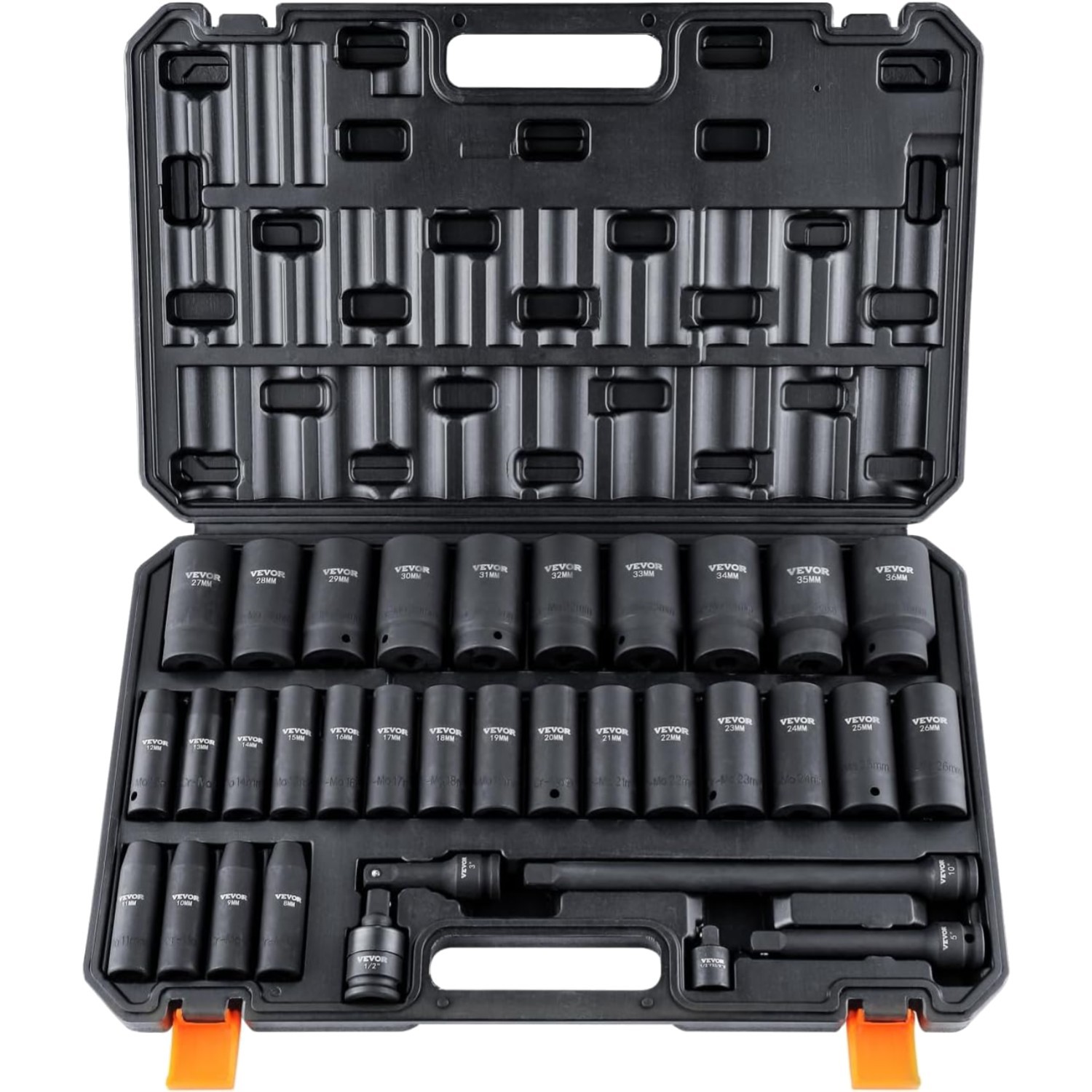 Impact Socket Set 34PC Metric Cr-Mo Steel Deep and Shallow Sockets Auto Repair
