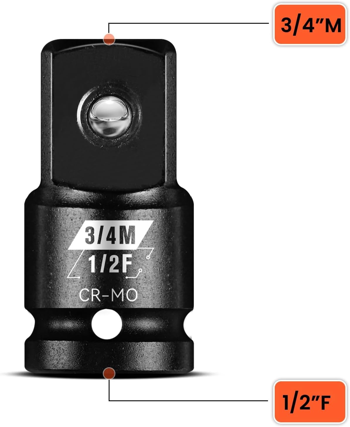 1/2”F To 3/4”M Impact Socket Adapter, Cr-Mo 1/2”F 3/4”M