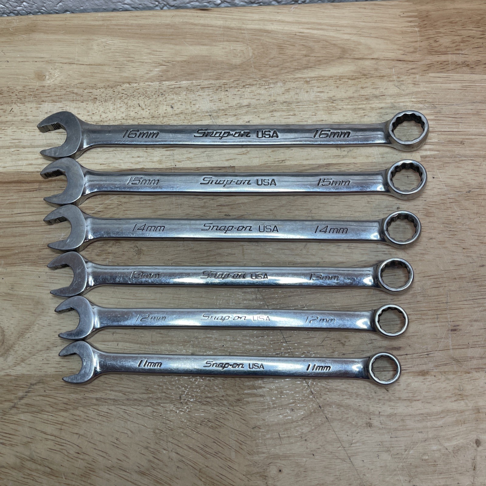 Snap On 6pc Combo Wrench Set Metric 11, 12, 13, 14, 15, & 16mm