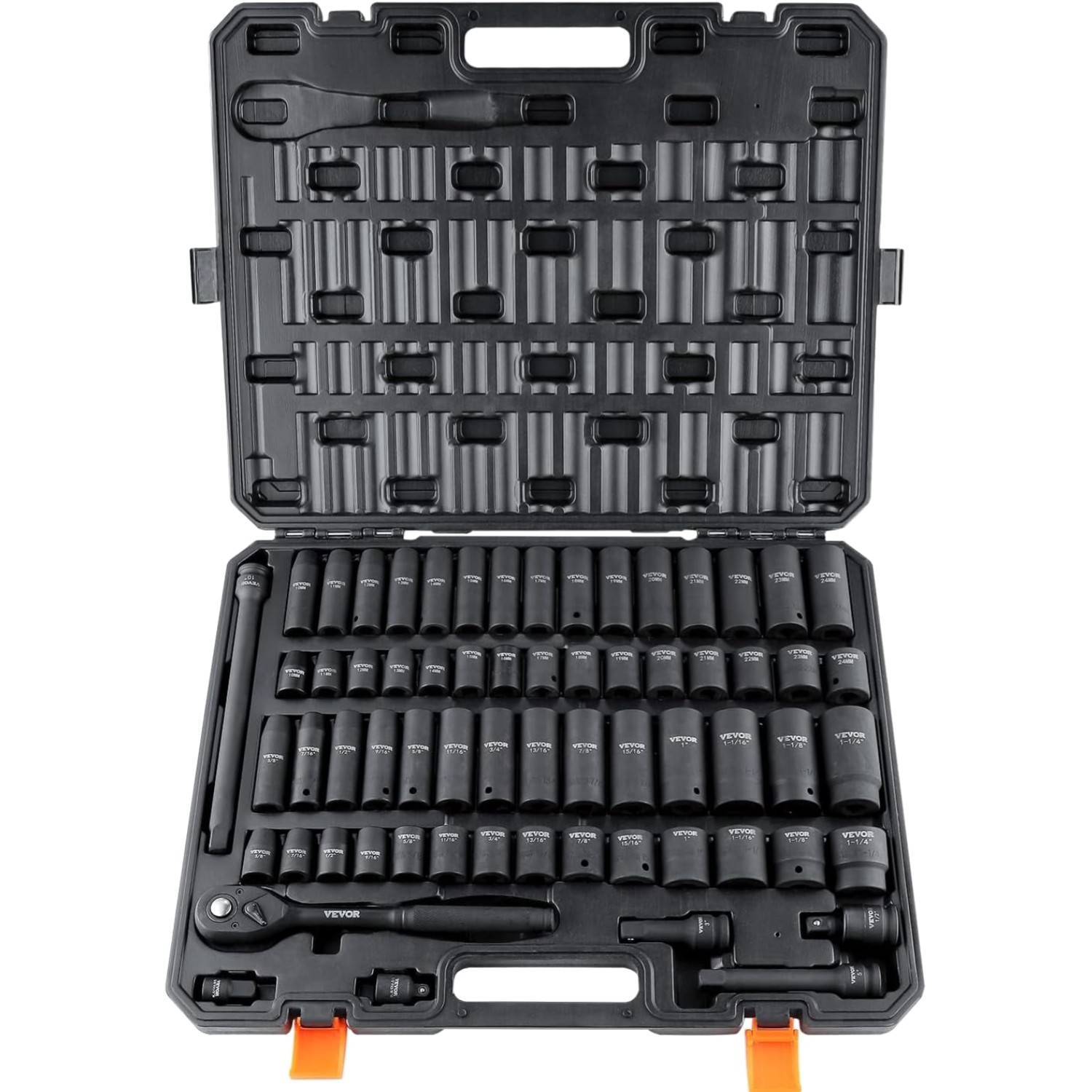 65 Piece Socket Set 1/2″ Drive SAE Metric 10-24mm Cr-V Alloy Steel