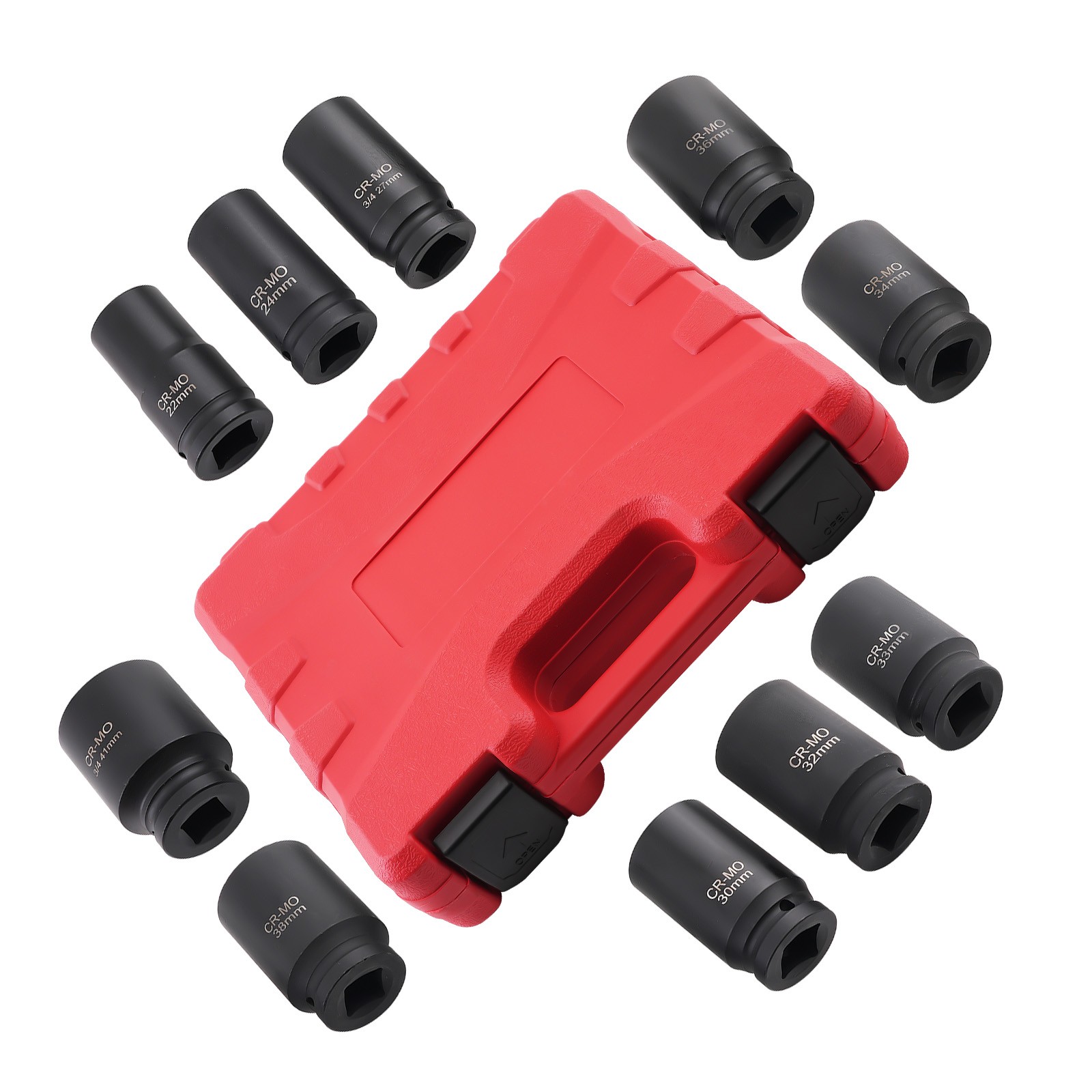 10pack 6 Point 3/4″ Drive Deep Impact Socket Tool Set 22mm-41mm Metric Sockets