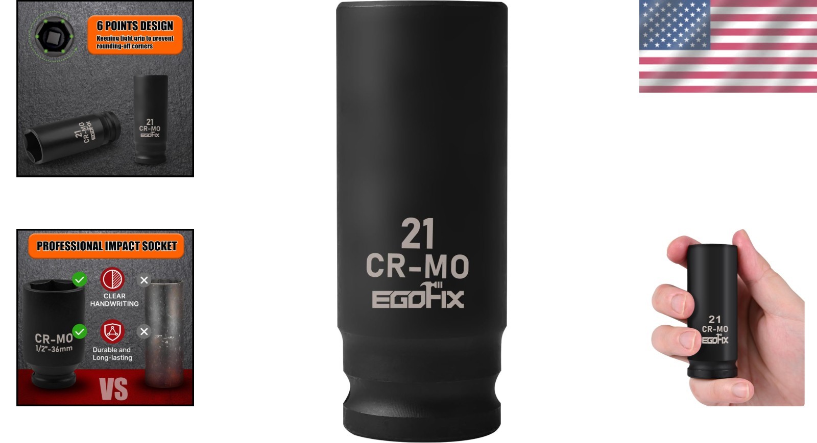1/2-Inch Drive 21mm Deep Impact Socket – Heavy-Duty CR-MO with Laser Markings