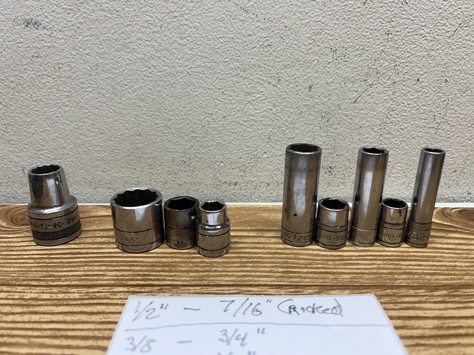 9 PC. VTG S-K Sockets Mixed Misc 1/4-3/8-1/2” DRIVE SOCKET Deep & Short U.S.A.