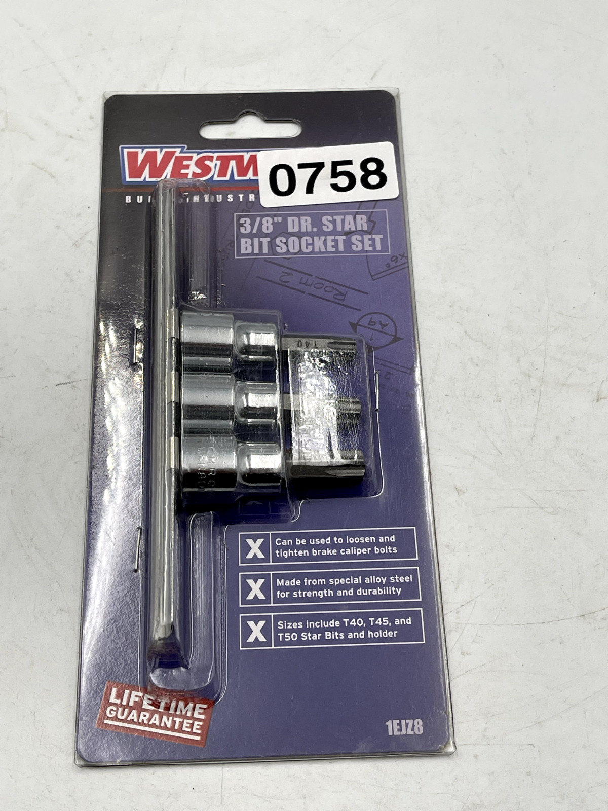 Westward 1EJZ8 3PC Star-Torx Bit Socket Set With Rail 3/8 Drive T40 T45 T50